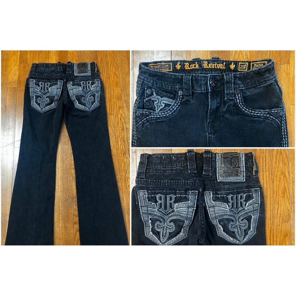 Rock Revival Richie Slim Boot Jeans Mens 29 (30x29) Black Grunge Punk Street